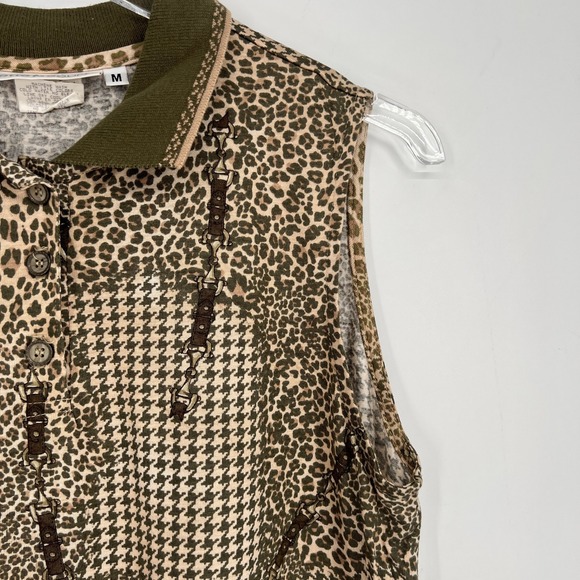 Bette Court Top Womens M Old Money Preppy Animal Print Herringbone Green Brown - Picture 3 of 7
